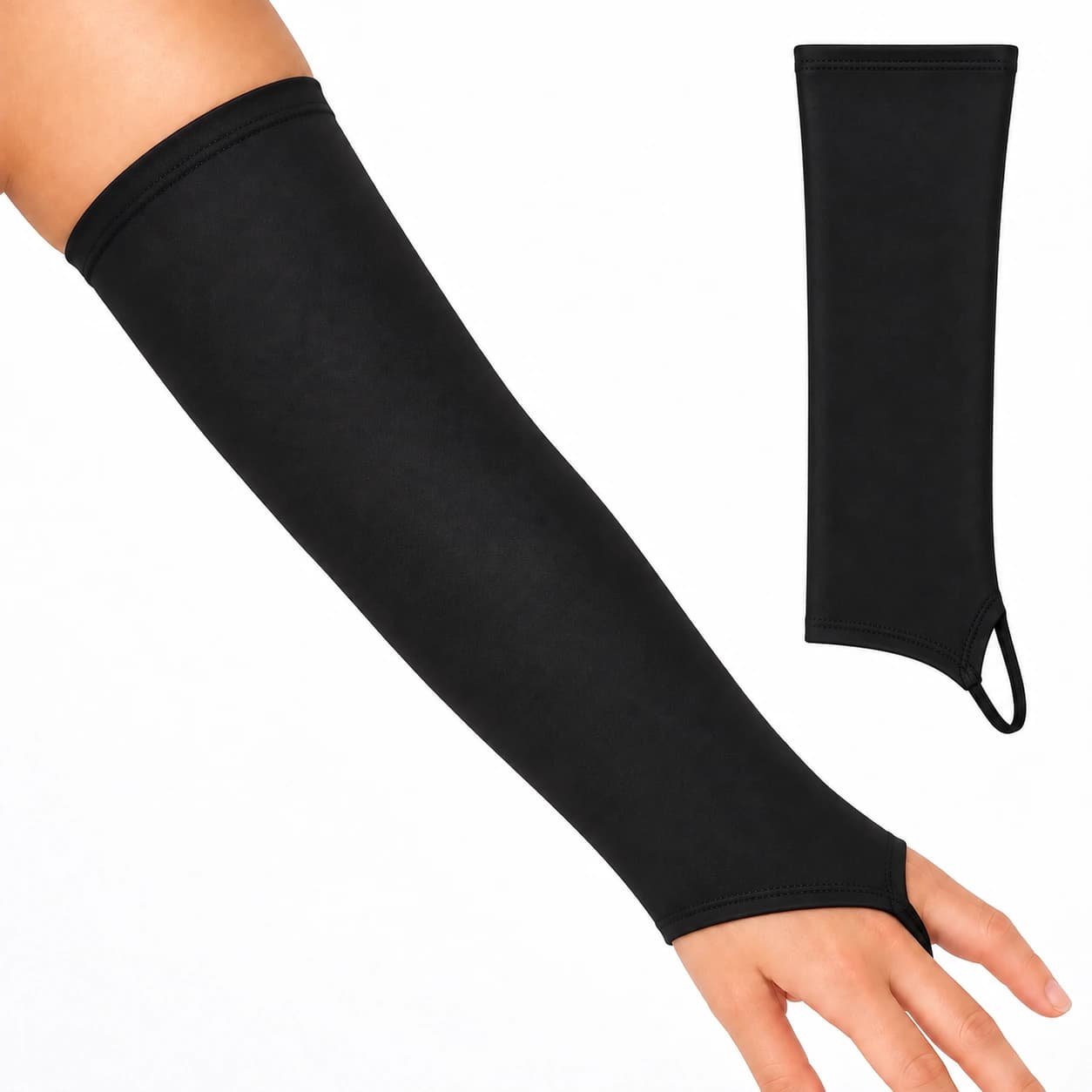 Black full-length PICC sleeve with thumbhole on a white background